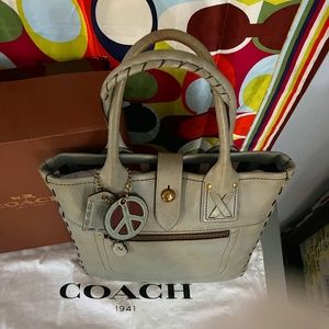 '07 Coach Legacy Thompson Slim Tote Teal Sky Blue Whipstitch Peace Hangtag 11377